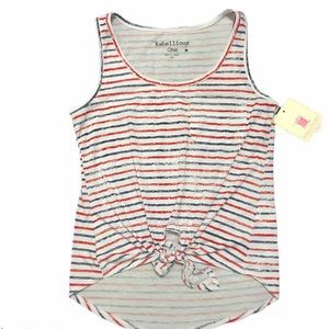 Striped Tank Top T Patriotic USA America Tie Front Athleisure Casual